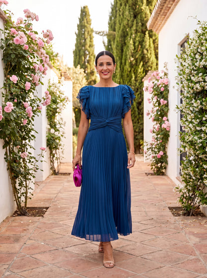 Women's Pleated Evening Maxi Dress – product view | Hensley London