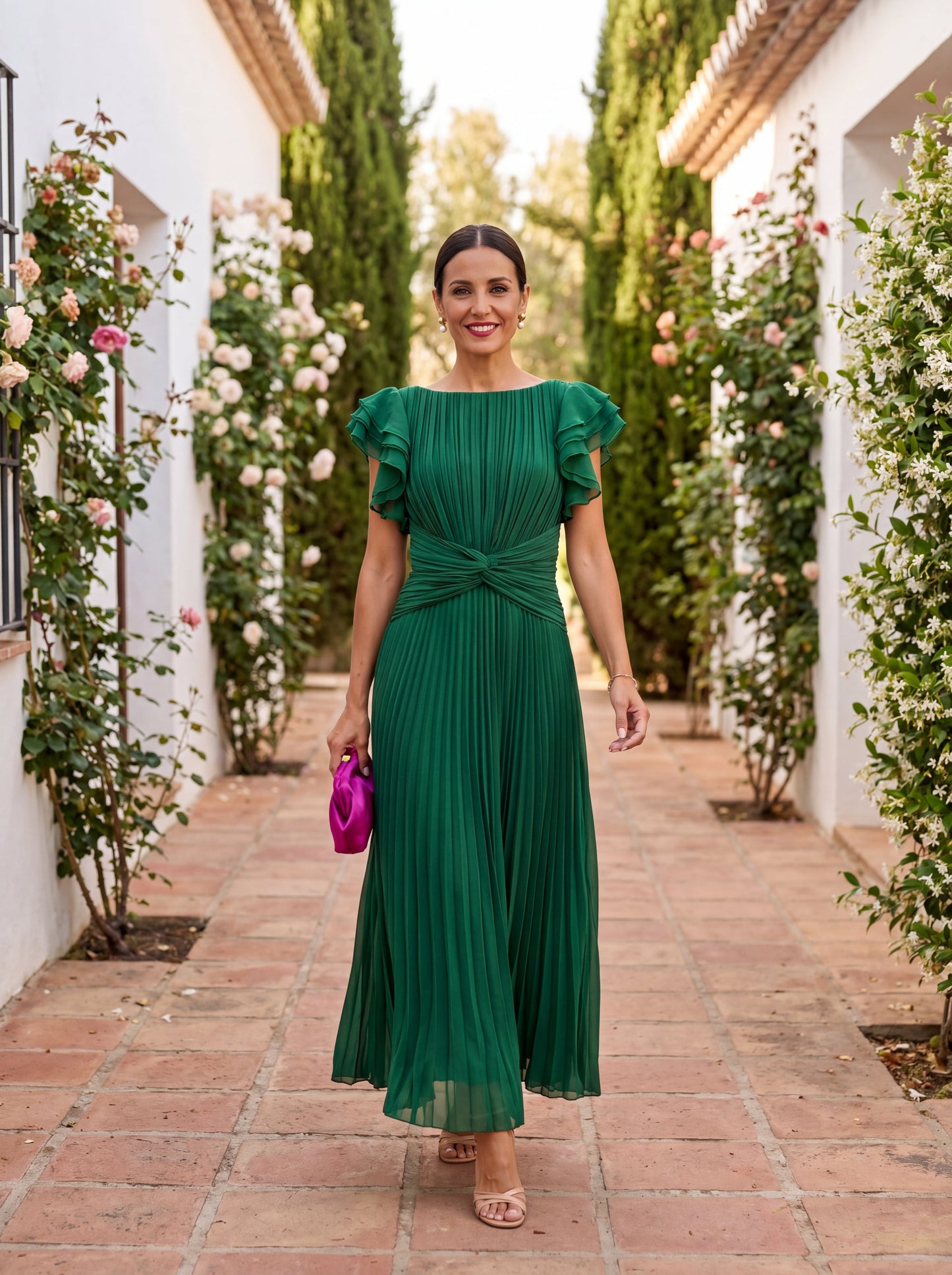 Women's Pleated Evening Maxi Dress – product view | Hensley London