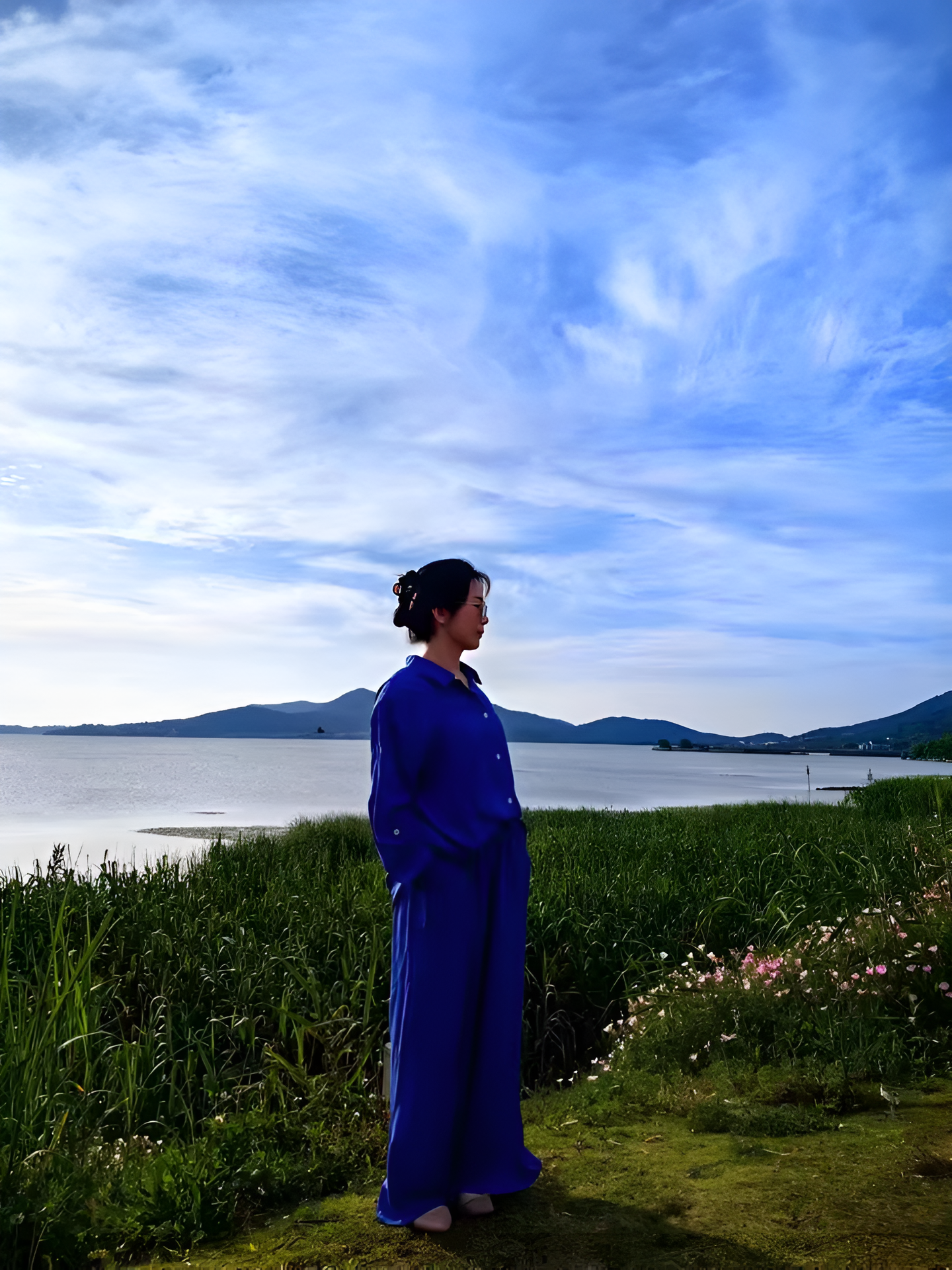 Women's Linen Blend Shirt & Wide-Leg Pants Set in Purple – front view | Hensley London