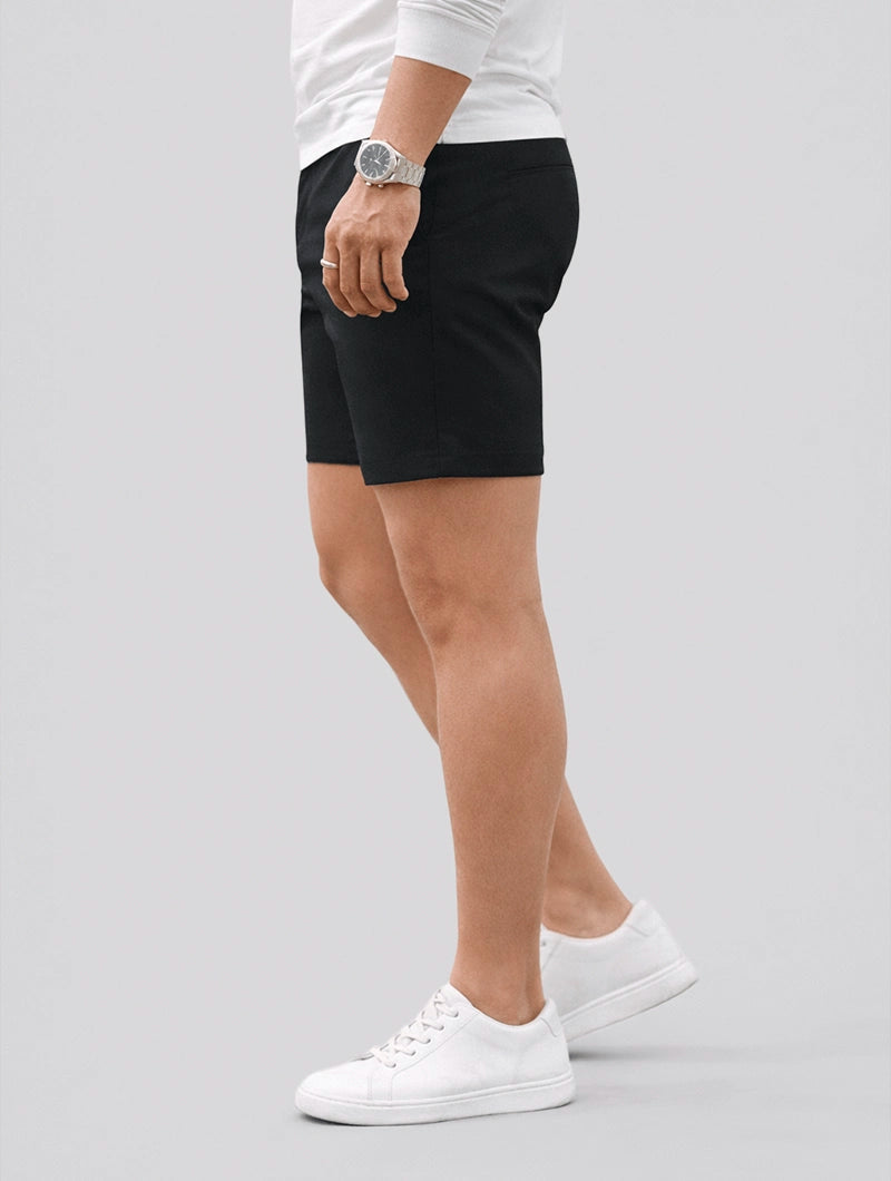 Men's Stretch Tailored Chino Shorts in Black – back view | Hensley London
