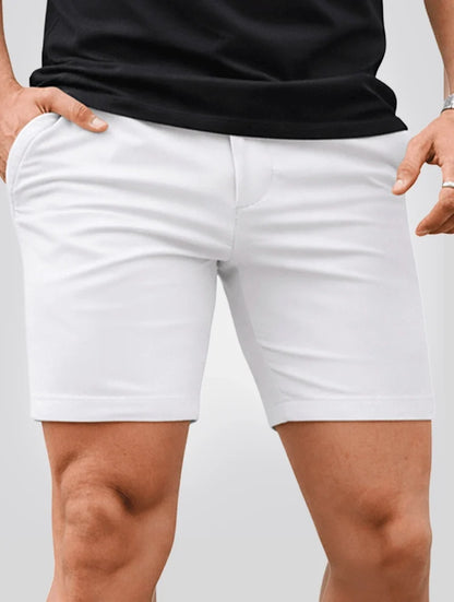 Men's Straight-Fit Stretch Shorts – product view | Hensley London