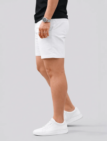 Men's Straight-Fit Stretch Shorts – product view | Hensley London