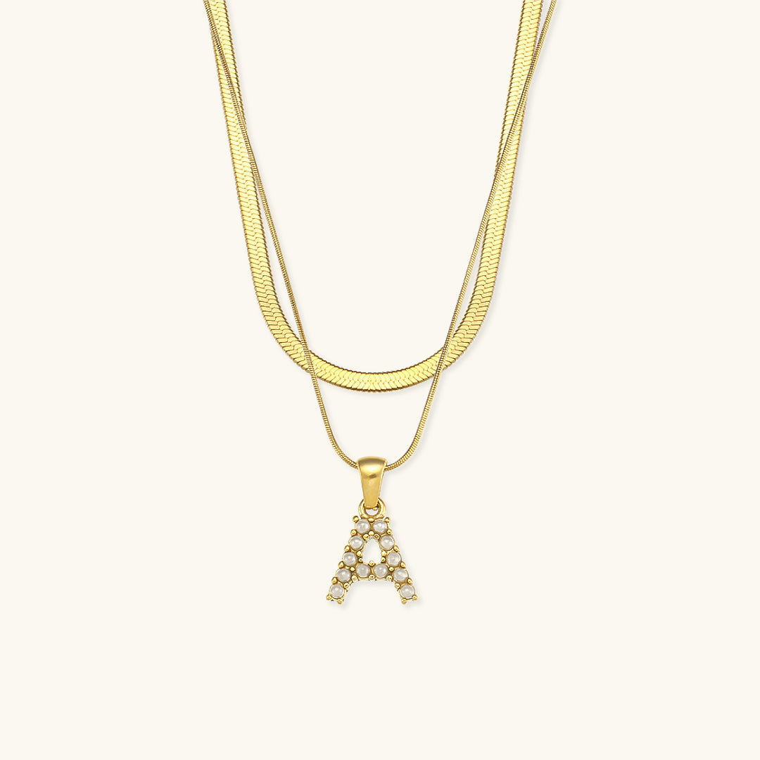 Layered Gold Initial Necklace with Freshwater Pearls – Waterproof and Hypoallergenic Gold Chain Jewelry for Women 0