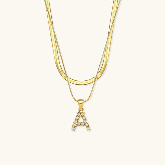 Layered Gold Initial Necklace with Freshwater Pearls – Waterproof and Hypoallergenic Gold Chain Jewelry for Women 0