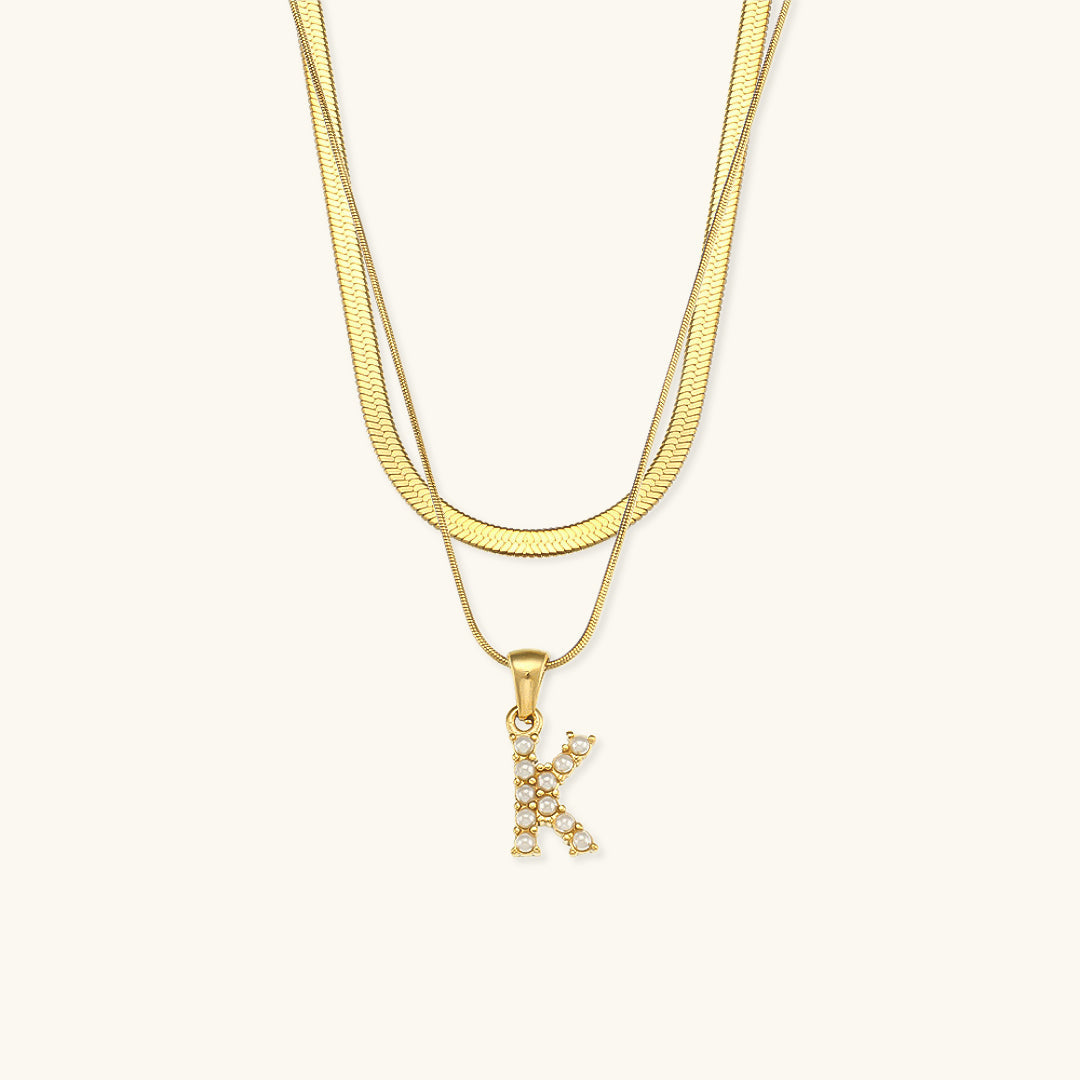 Layered Gold Initial Necklace with Freshwater Pearls – Waterproof and Hypoallergenic Gold Chain Jewelry for Women 11