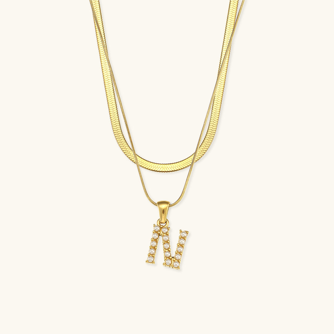 Layered Gold Initial Necklace with Freshwater Pearls – Waterproof and Hypoallergenic Gold Chain Jewelry for Women 12