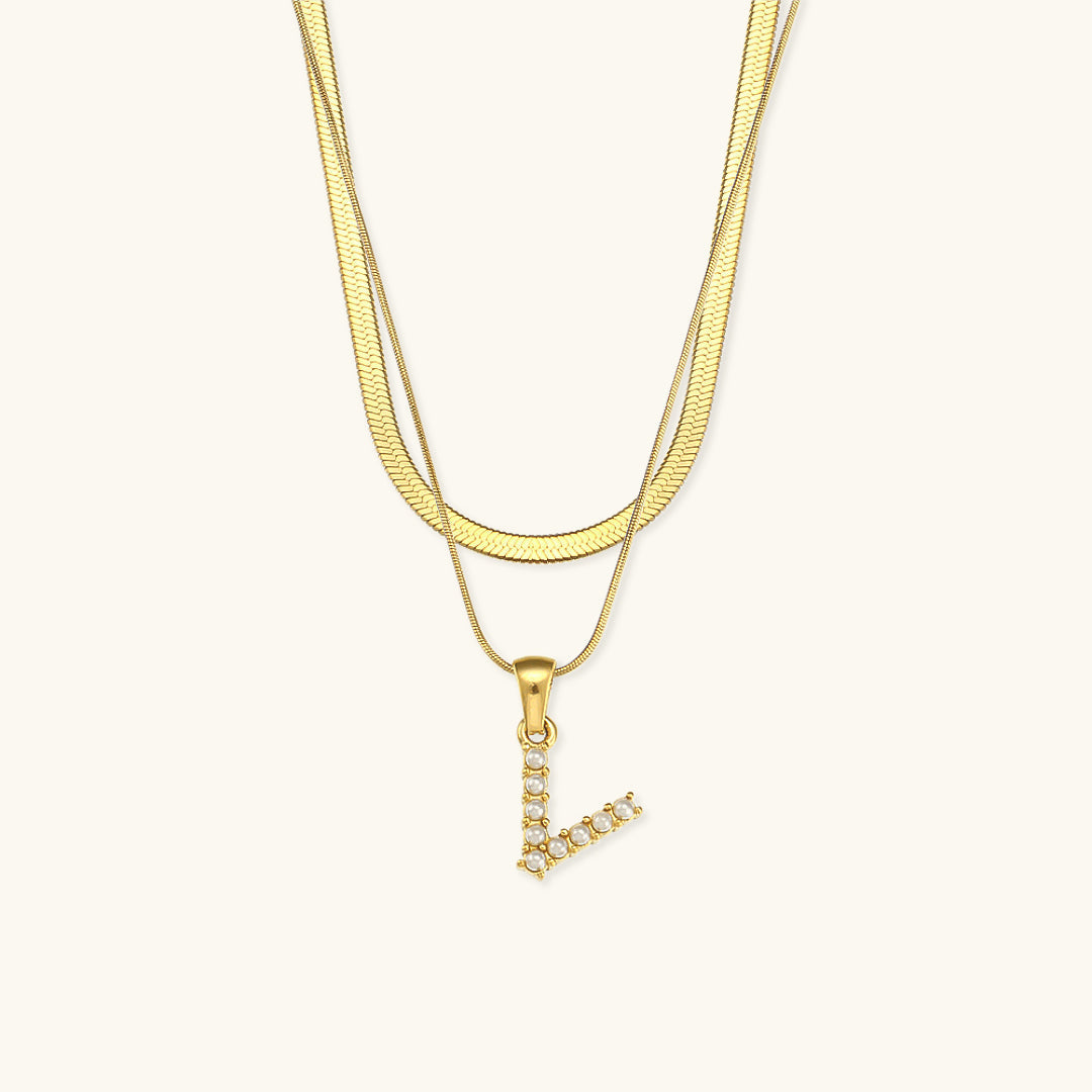 Layered Gold Initial Necklace with Freshwater Pearls – Waterproof and Hypoallergenic Gold Chain Jewelry for Women 14