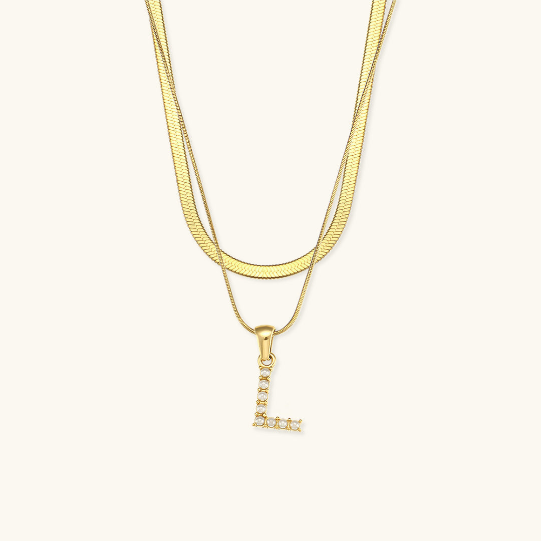 Layered Gold Initial Necklace with Freshwater Pearls – Waterproof and Hypoallergenic Gold Chain Jewelry for Women 15
