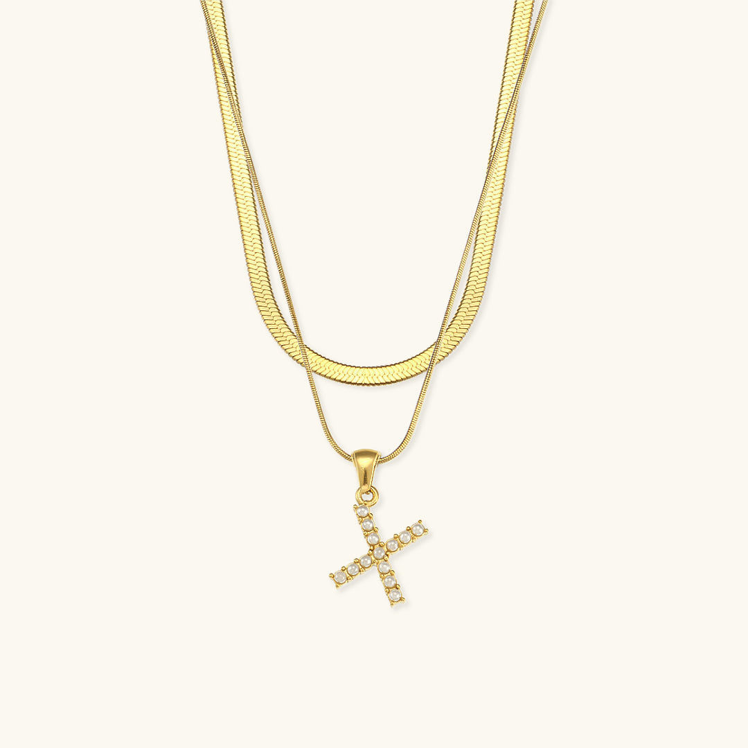 Layered Gold Initial Necklace with Freshwater Pearls – Waterproof and Hypoallergenic Gold Chain Jewelry for Women 16