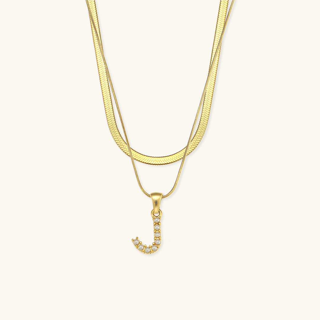 Layered Gold Initial Necklace with Freshwater Pearls – Waterproof and Hypoallergenic Gold Chain Jewelry for Women 18