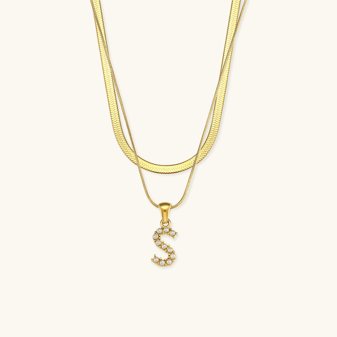 Layered Gold Initial Necklace with Freshwater Pearls – Waterproof and Hypoallergenic Gold Chain Jewelry for Women 25