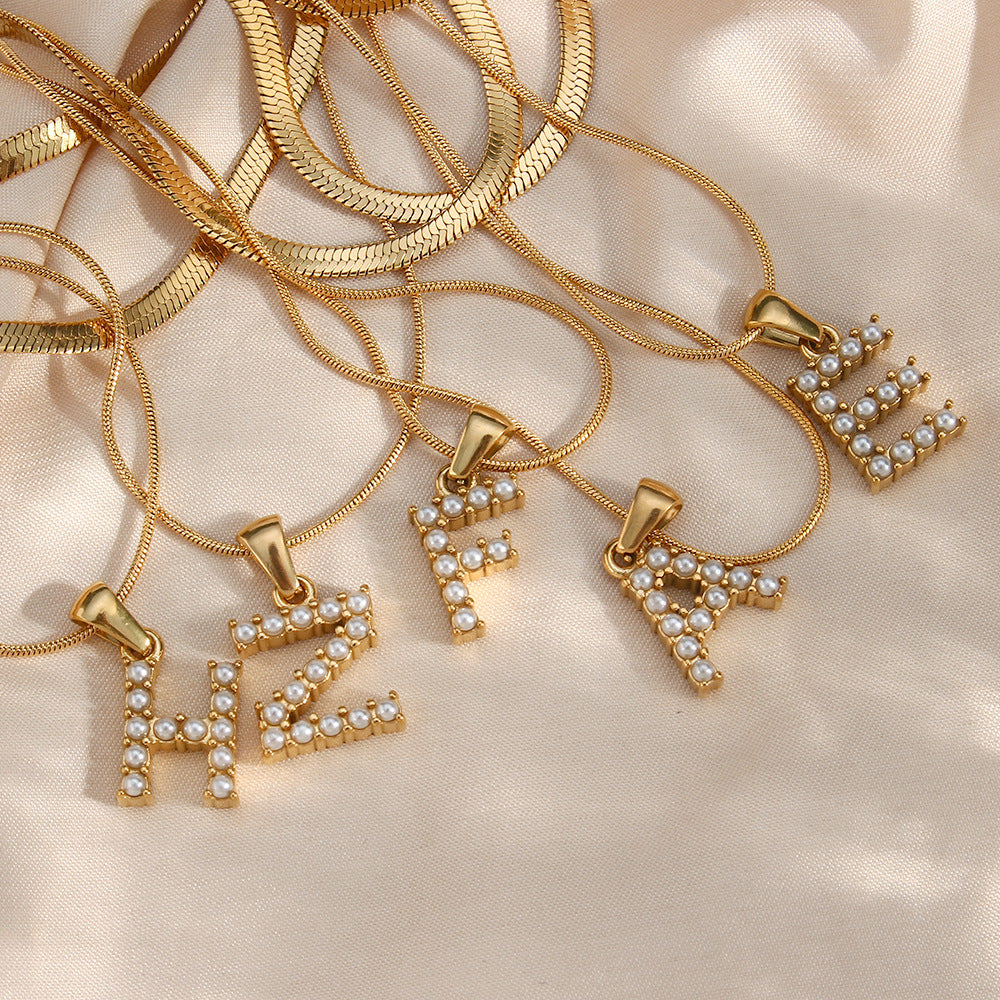 Layered Gold Initial Necklace with Freshwater Pearls – Waterproof and Hypoallergenic Gold Chain Jewelry for Women 3
