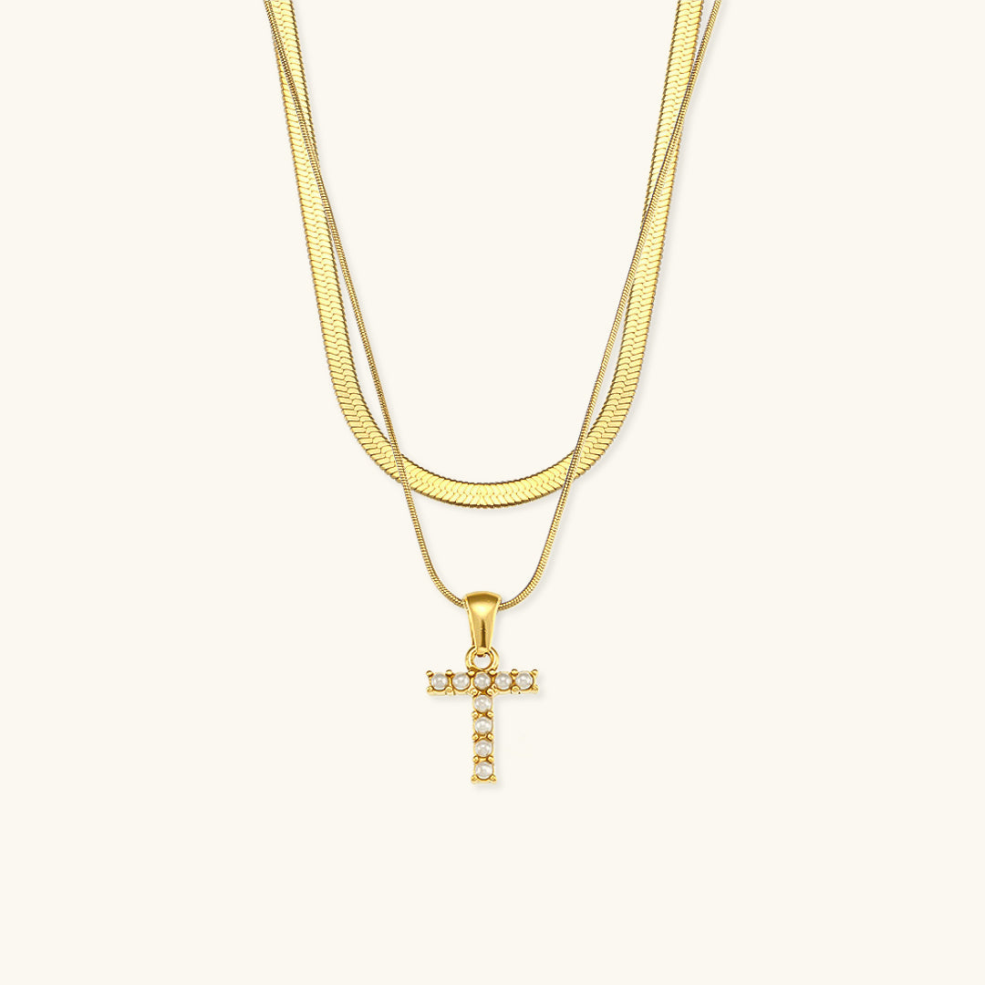 Layered Gold Initial Necklace with Freshwater Pearls – Waterproof and Hypoallergenic Gold Chain Jewelry for Women 30