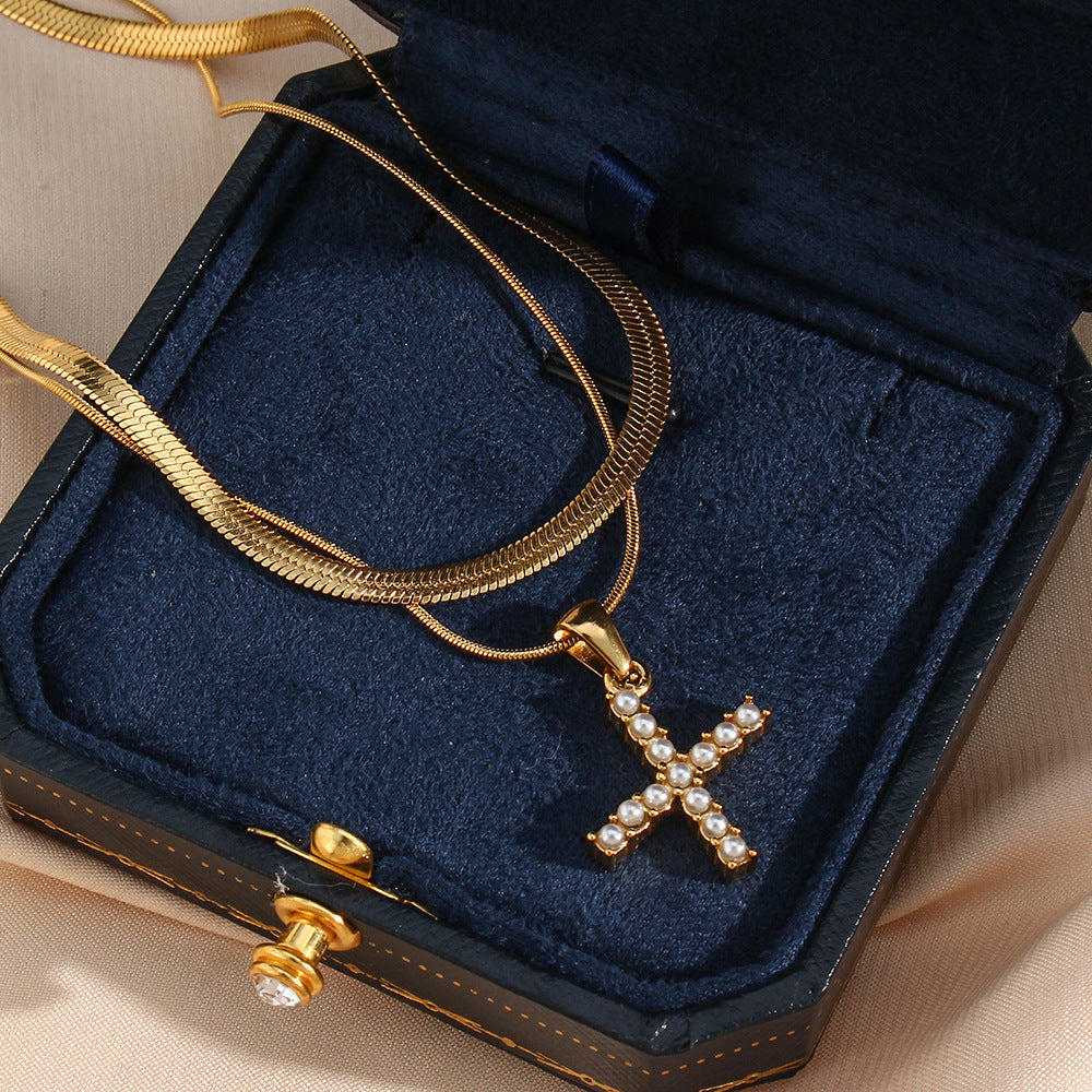 Layered Gold Initial Necklace with Freshwater Pearls – Waterproof and Hypoallergenic Gold Chain Jewelry for Women 5
