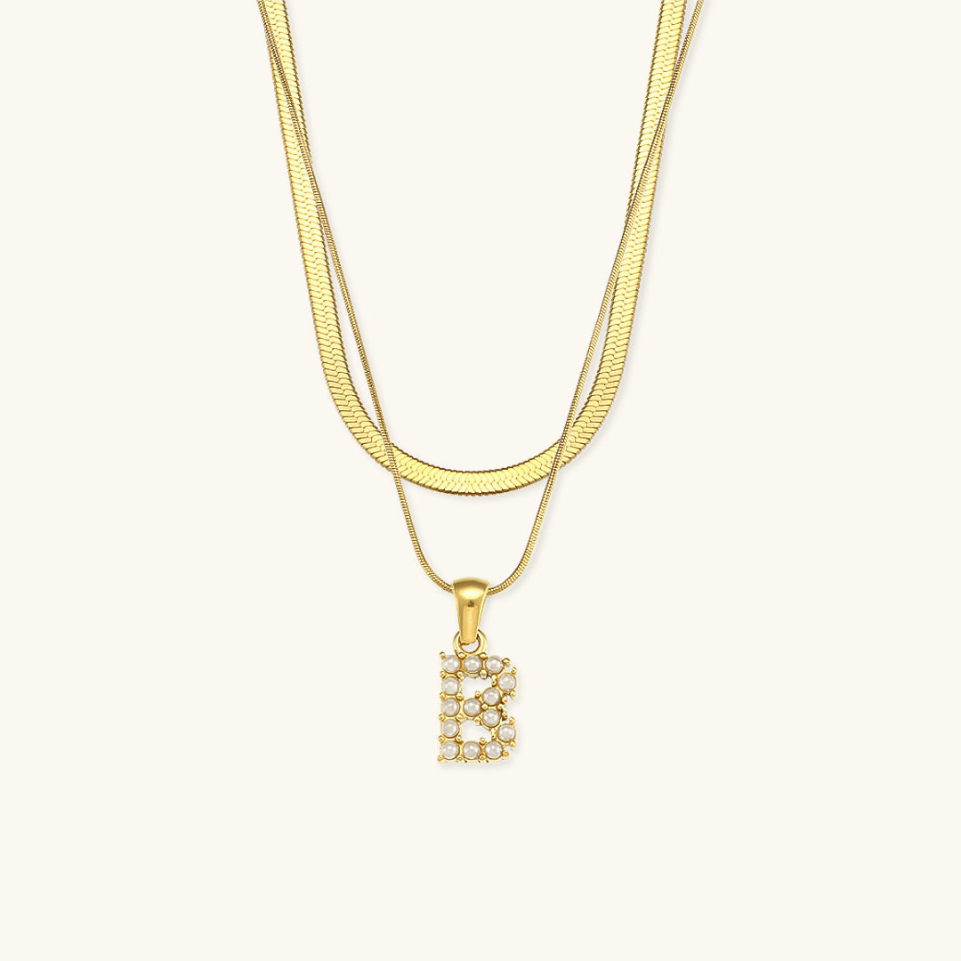 Layered Gold Initial Necklace with Freshwater Pearls – Waterproof and Hypoallergenic Gold Chain Jewelry for Women 6