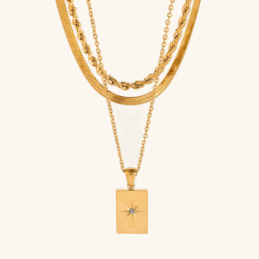Layered Gold Necklace for Women - Triple Chain Design in Hypoallergenic Stainless Steel-Plated Jewelry 0