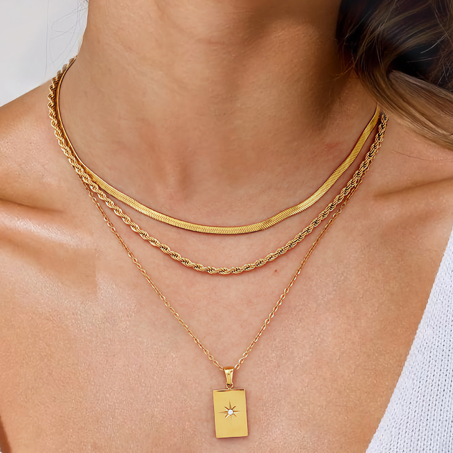 Layered Gold Necklace for Women - Triple Chain Design in Hypoallergenic Stainless Steel-Plated Jewelry 2