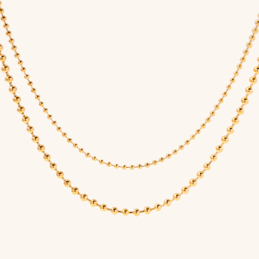 Layered Gold Necklace with 18k Gold Beads – Hypoallergenic Waterproof Ball Chain for Women 0
