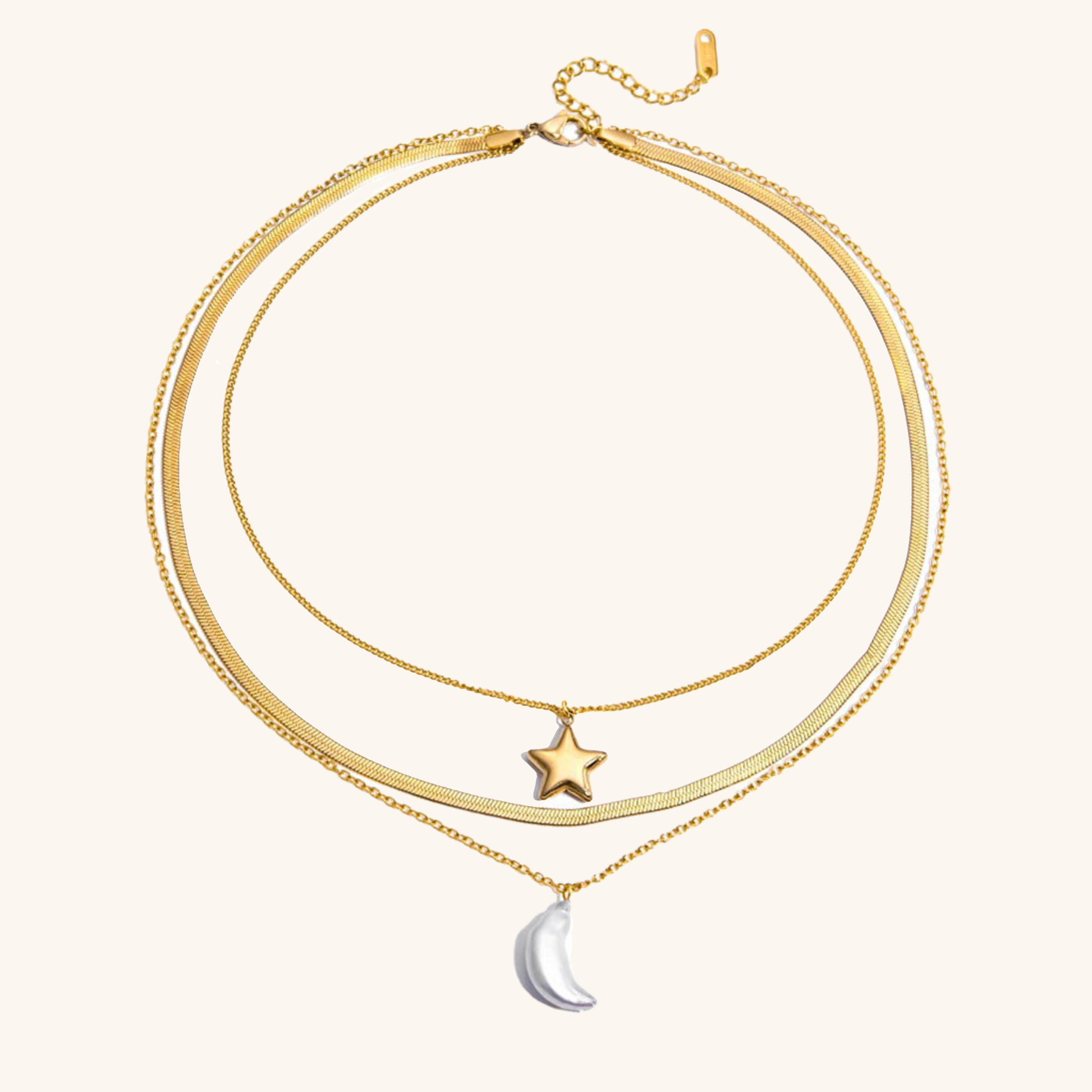 Layered Gold Necklace with Sun and Moon Charms, Waterproof Hypoallergenic Jewelry for Women 0