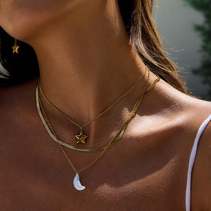 Layered Gold Necklace with Sun and Moon Charms, Waterproof Hypoallergenic Jewelry for Women 2