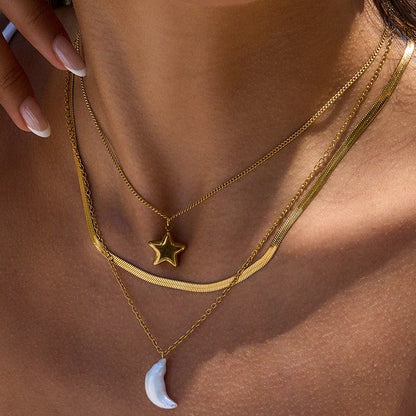 Layered Gold Necklace with Sun and Moon Charms, Waterproof Hypoallergenic Jewelry for Women 4