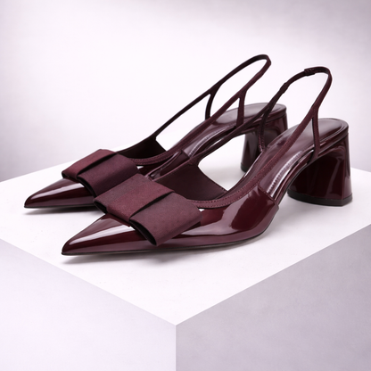 Women's Leather Slingback Pumps – Pointed Toe Bow Heels