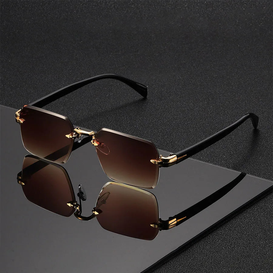 Women's Rimless Gradient Sunglasses in Brown – front view | Hensley London