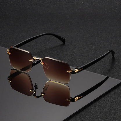 Women's Rimless Gradient Sunglasses in Brown – front view | Hensley London
