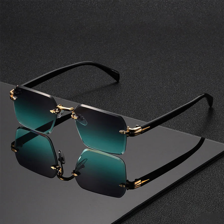 Women's Rimless Gradient Sunglasses in Green – front view | Hensley London