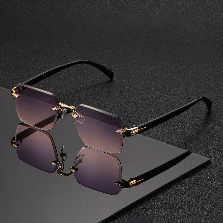 Women's Rimless Gradient Sunglasses in Black – front view | Hensley London