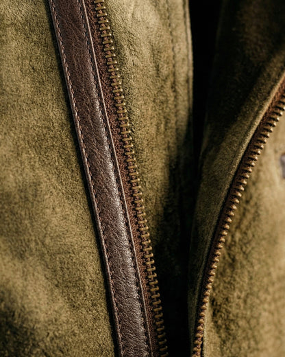 Men's Brushed Suede Asymmetric-Zip Jacket in Gray – detail view | Hensley London
