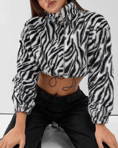 Luna Women's Fluffy Jacket | Fleece-Lined, Leopard Print 3