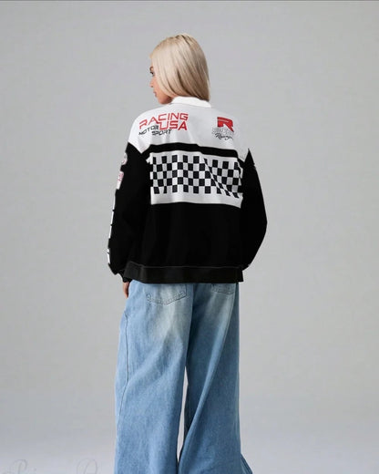 Lara Women's Jacket | Stand Collar, Letter Print Design 3