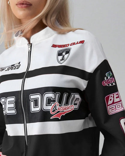 Lara Women's Jacket | Stand Collar, Letter Print Design 4