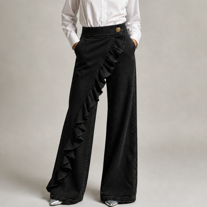 Women's Denim Skirt-Pants in Blue – front view | Hensley London