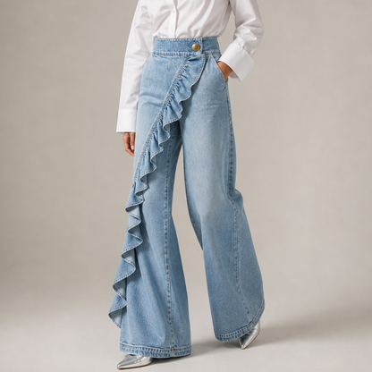 Women's Denim Skirt-Pants – side view | Hensley London
