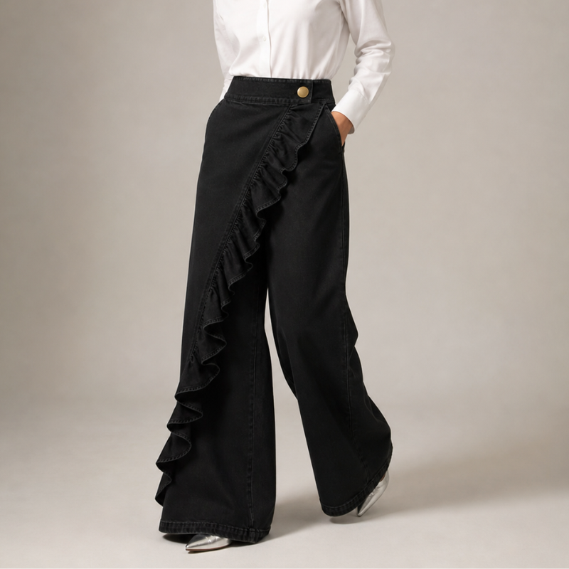 Women's Denim Skirt-Pants in Light Blue – back view | Hensley London