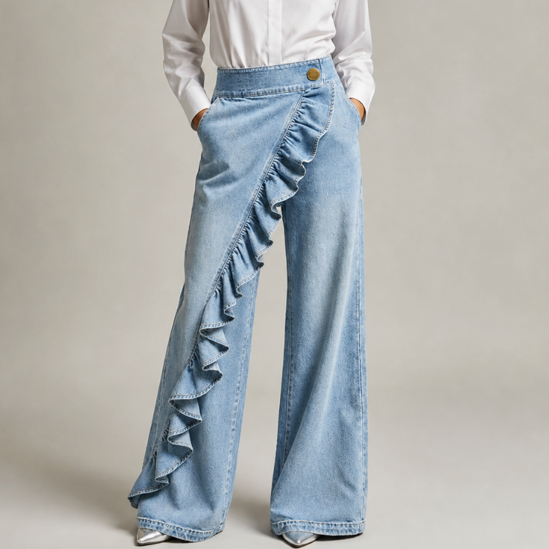 Women's Denim Skirt-Pants – close-up view | Hensley London