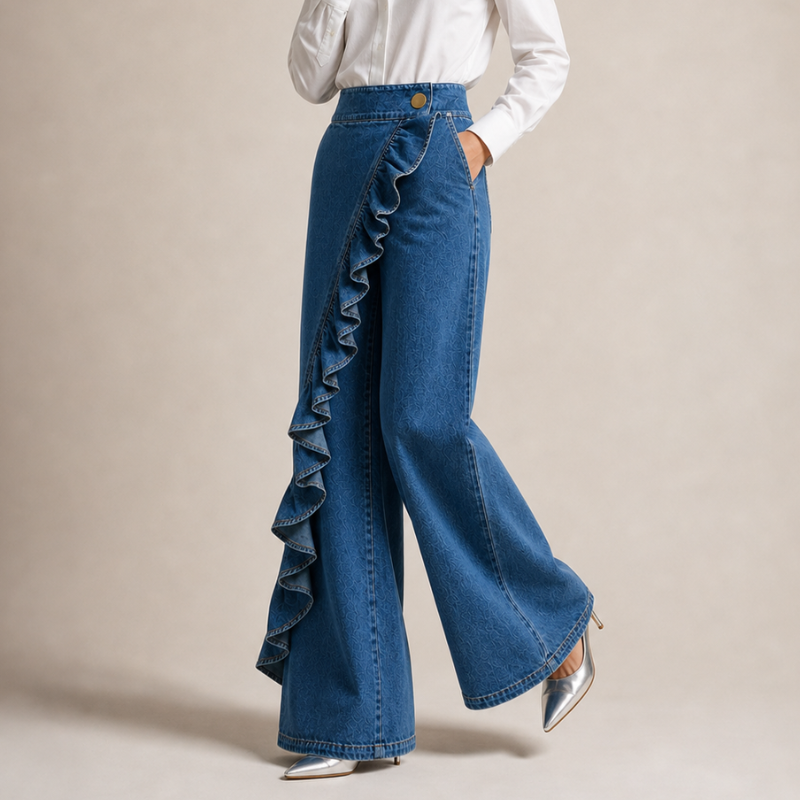 Women's Denim Skirt-Pants in Black – detail view | Hensley London