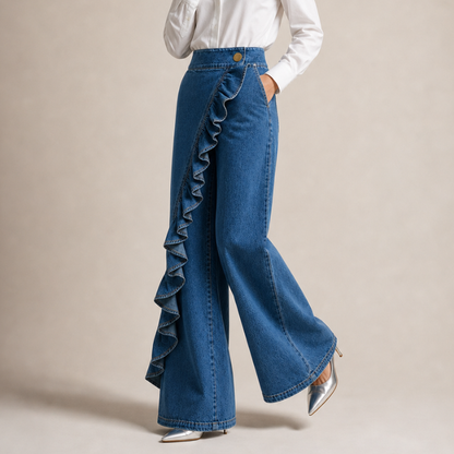 Women's Denim Skirt-Pants in Black – detail view | Hensley London