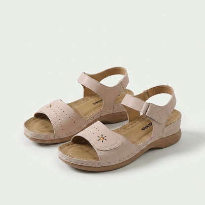 Women's Adjustable Strap Summer Sandals in Beige – front view | Hensley London