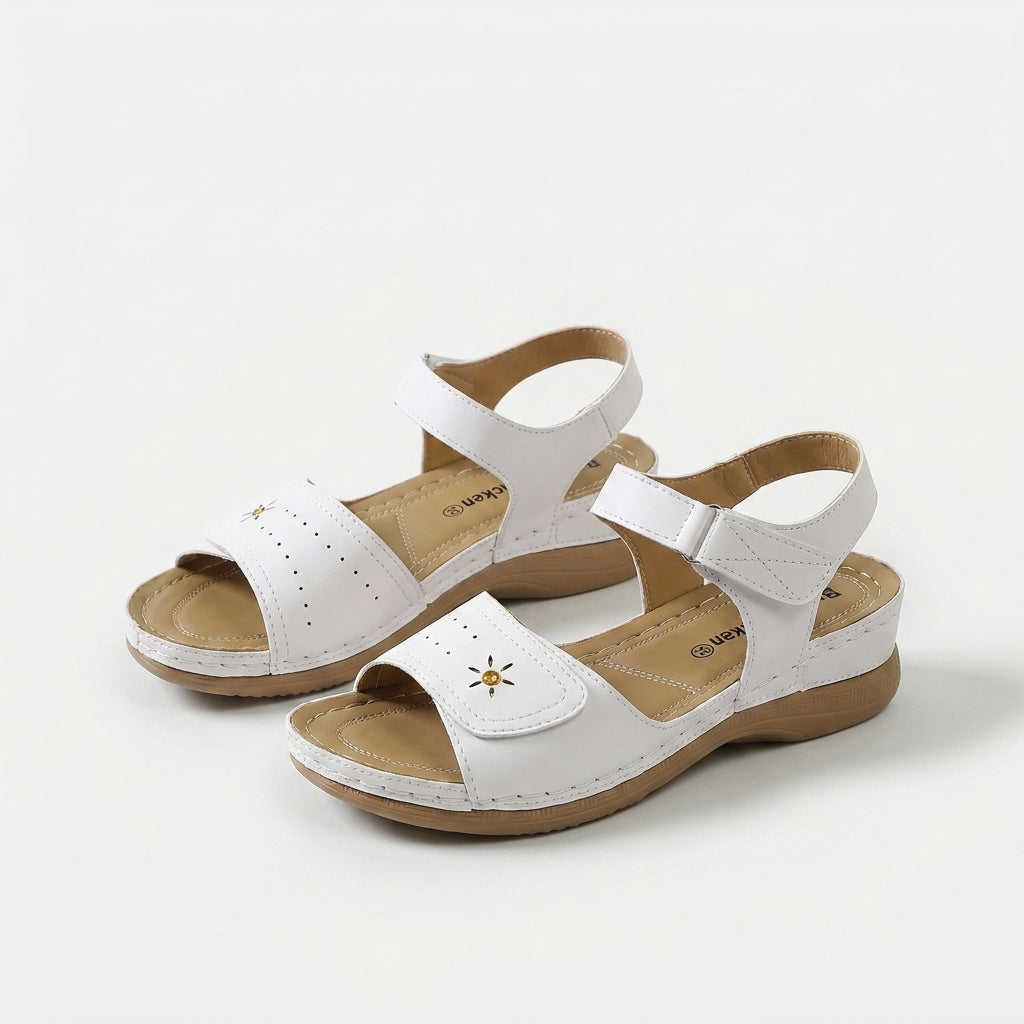 Women's Adjustable Strap Summer Sandals in Blue – back view | Hensley London