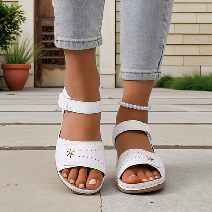 Women's Adjustable Strap Summer Sandals in Beige – detail view | Hensley London