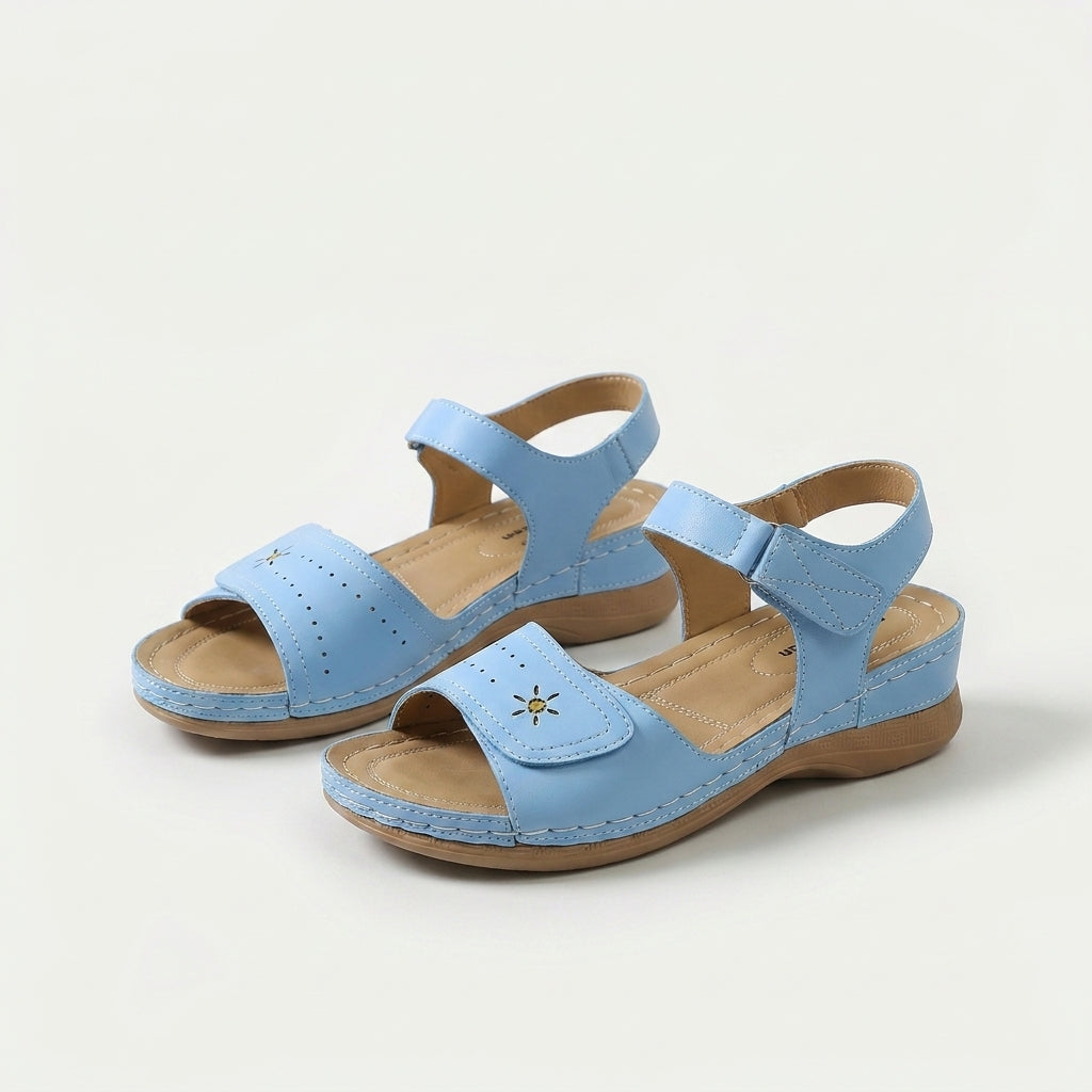 Women's Adjustable Strap Summer Sandals in Brown – pair view | Hensley London