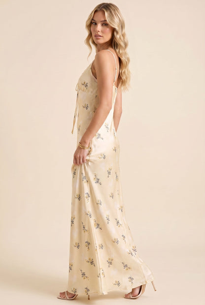 Women's Floral Midi Dress Floral Satin Lace Trim Summer - 3