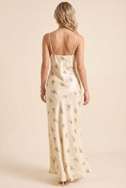 Women's Floral Midi Dress Floral Satin Lace Trim Summer - 4