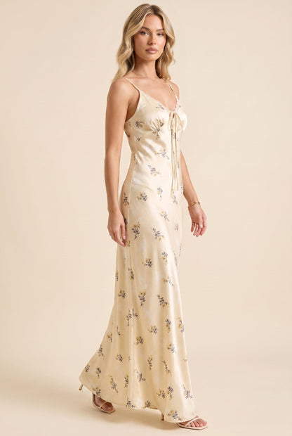 Women's Floral Midi Dress Floral Satin Lace Trim Summer - 5