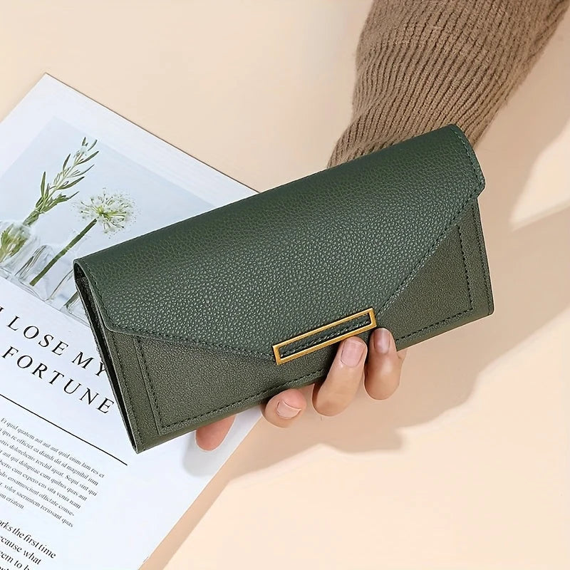 Women's Pebbled Envelope Clutch Wallet in Olive – Product view | Hensley London