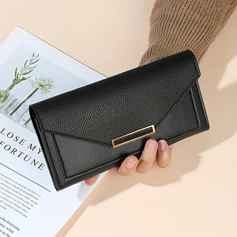 Women's Pebbled Envelope Clutch Wallet in Black – Product view | Hensley London