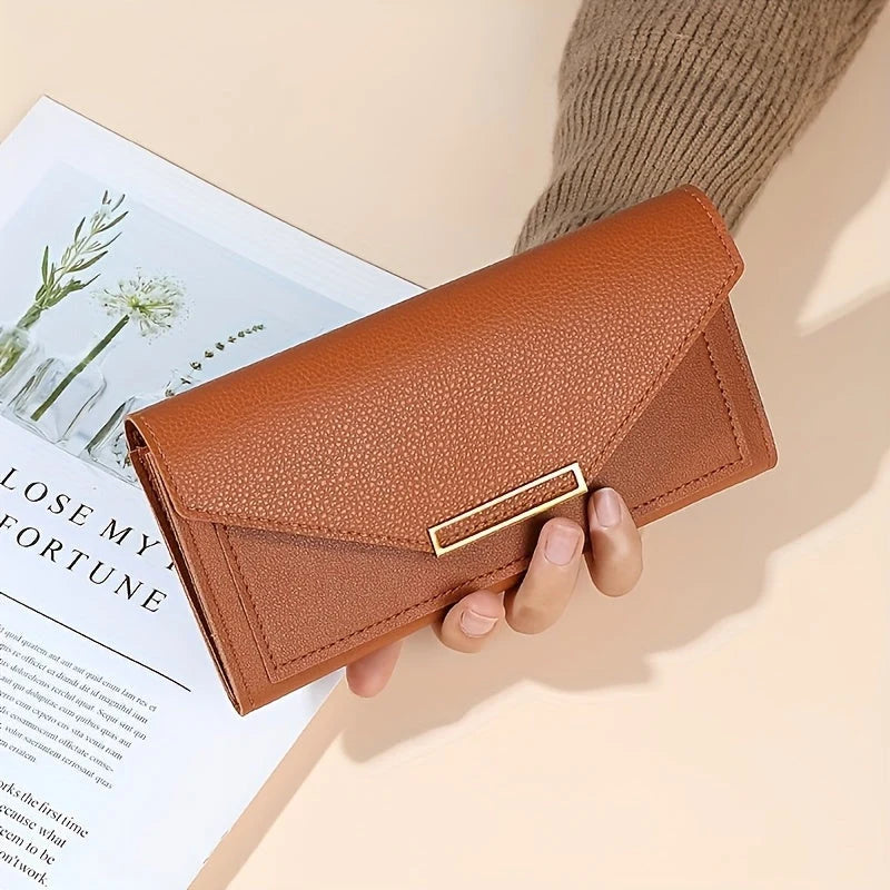 Women's Pebbled Envelope Clutch Wallet in Brown – Product view | Hensley London